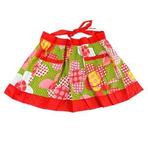 Vtg Vibrant Kitchen half Apron- Bright Red green pink florals- preloved OSFM